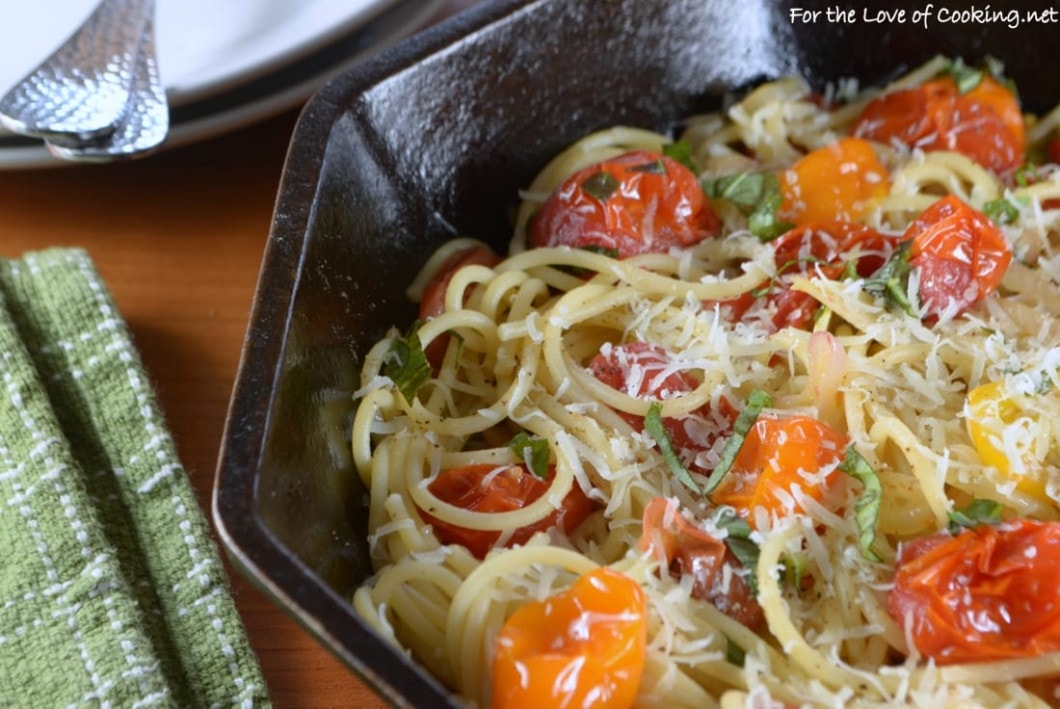 Spaghetti with Spicy Roasted Grape Tomatoes, Shallots, and Garlic
