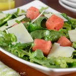 Watermelon, Arugula, and Spinach Salad with Shaved Parmesan