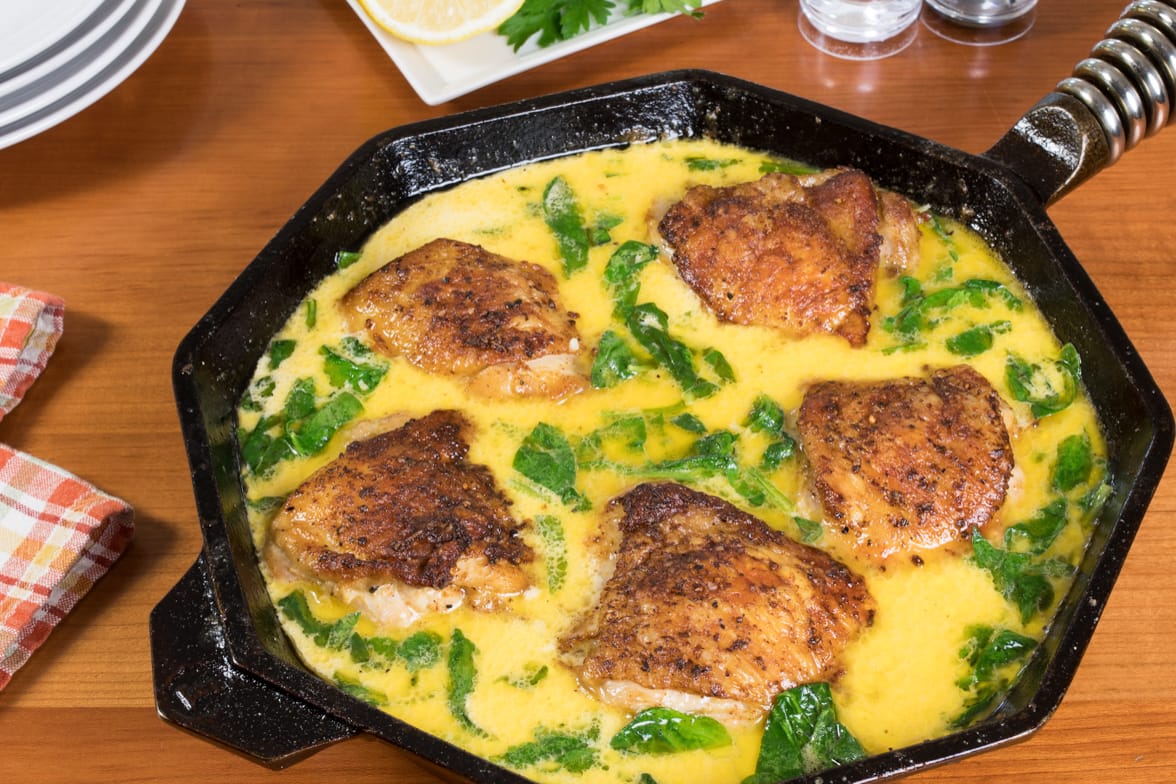 Creamy Lemon Butter Chicken Thighs with Spinach