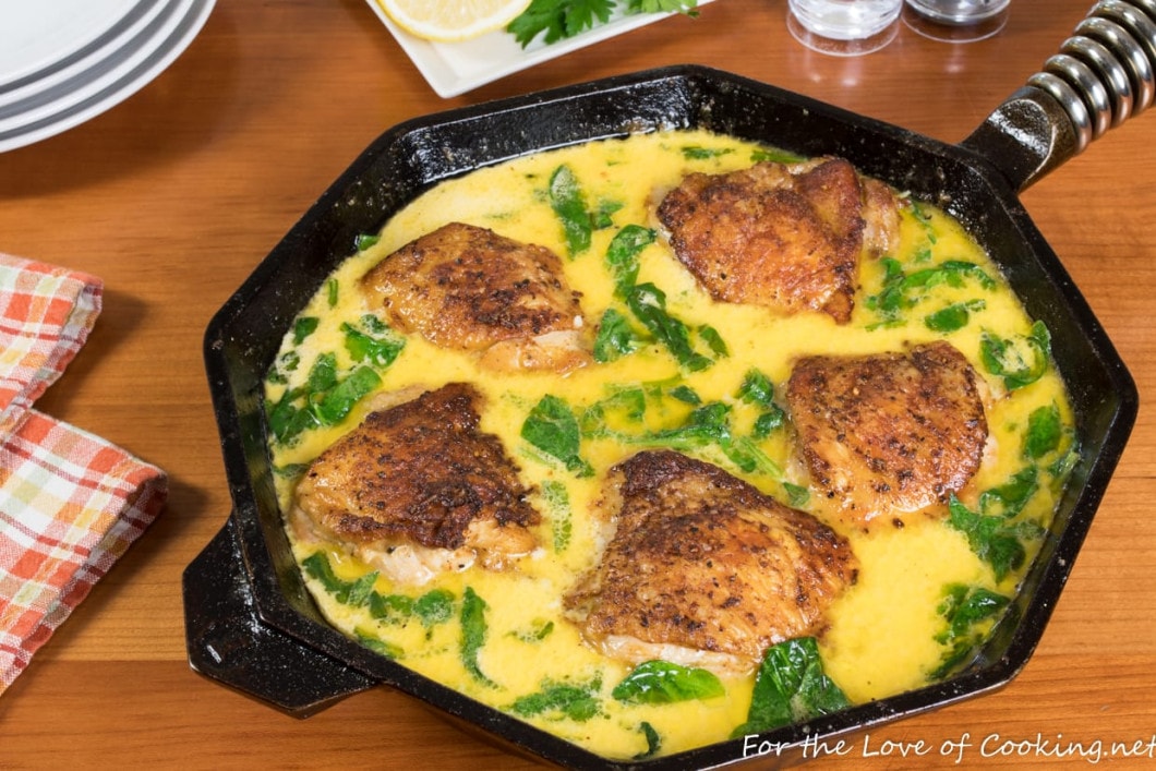 Creamy Lemon Butter Chicken Thighs with Spinach