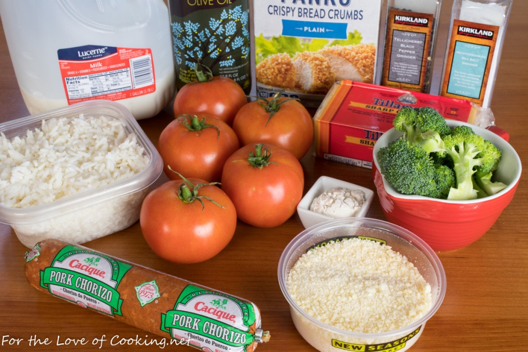 Cheddar-Chorizo Broccoli Rice in Tomato Bowls