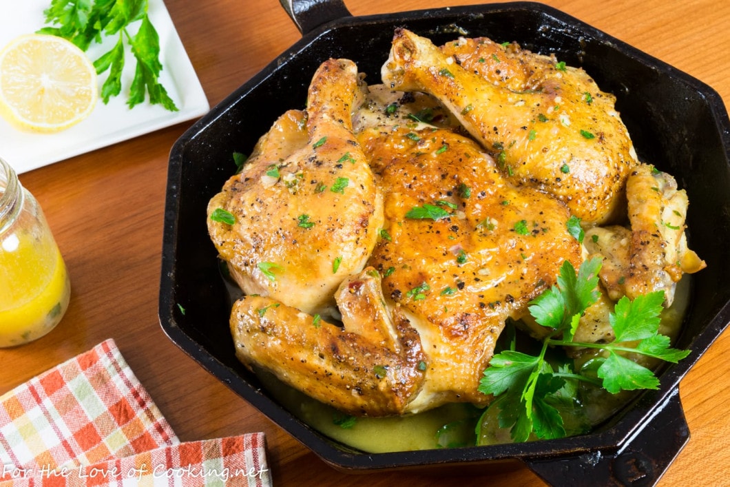 Roasted Spatchcocked Chicken with Lemon Wine Sauce
