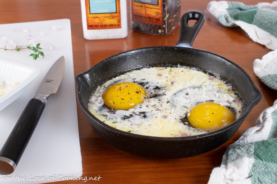 Skillet Baked Eggs with Cream and Parmesan