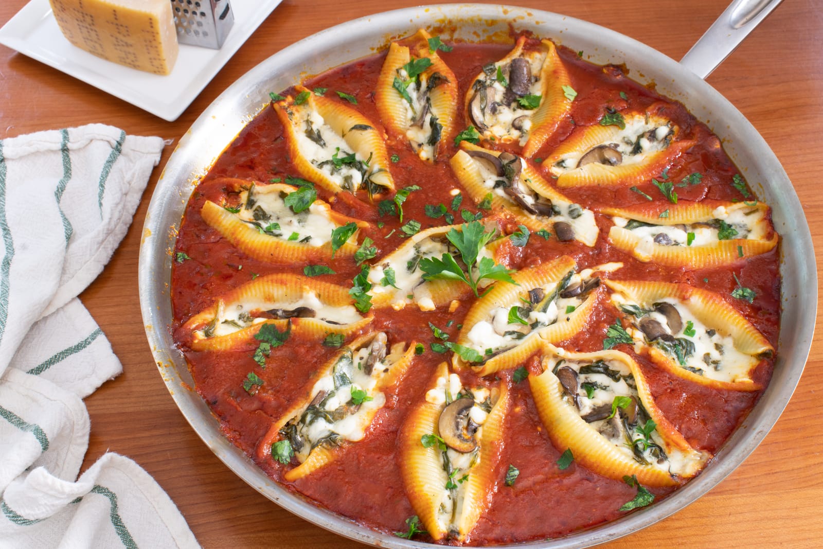 Vegetarian Skillet Stuffed Shells | For the Love of Cooking