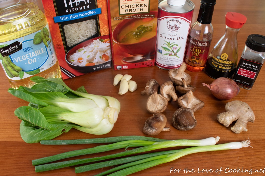Ginger Garlic Noodle Soup with Bok Choy and Shiitake Mushrooms