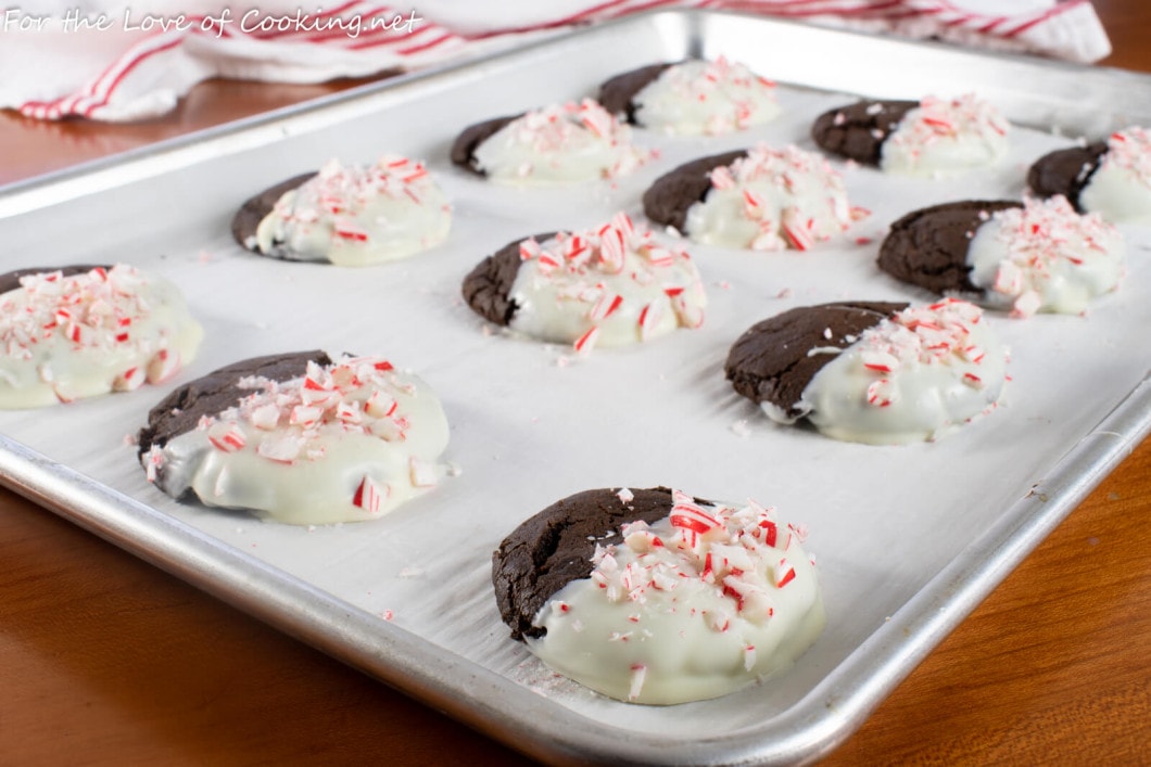 White Chocolate Dipped Peppermint Chocolate Cookies 