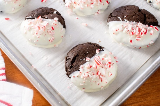 White Chocolate Dipped Peppermint Chocolate Cookies