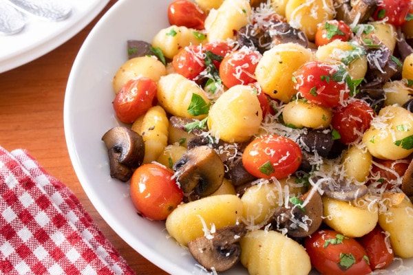 Garlic Butter Gnocchi with Roasted Mushrooms and Tomatoes