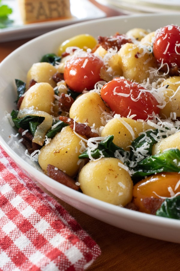 Skillet Gnocchi with Bacon, Tomatoes and Spinach