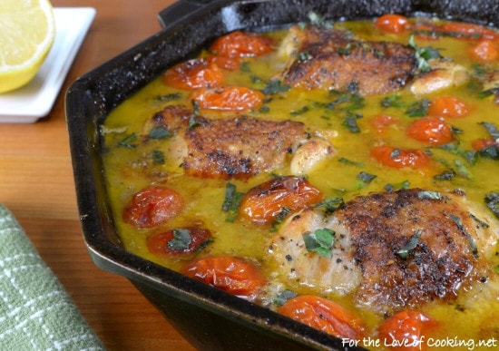 Chicken Thighs with Blistered Tomatoes in a Lemon-Wine Sauce