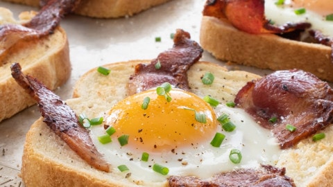 Sheet Pan Fried Eggs, Bacon, and Toast