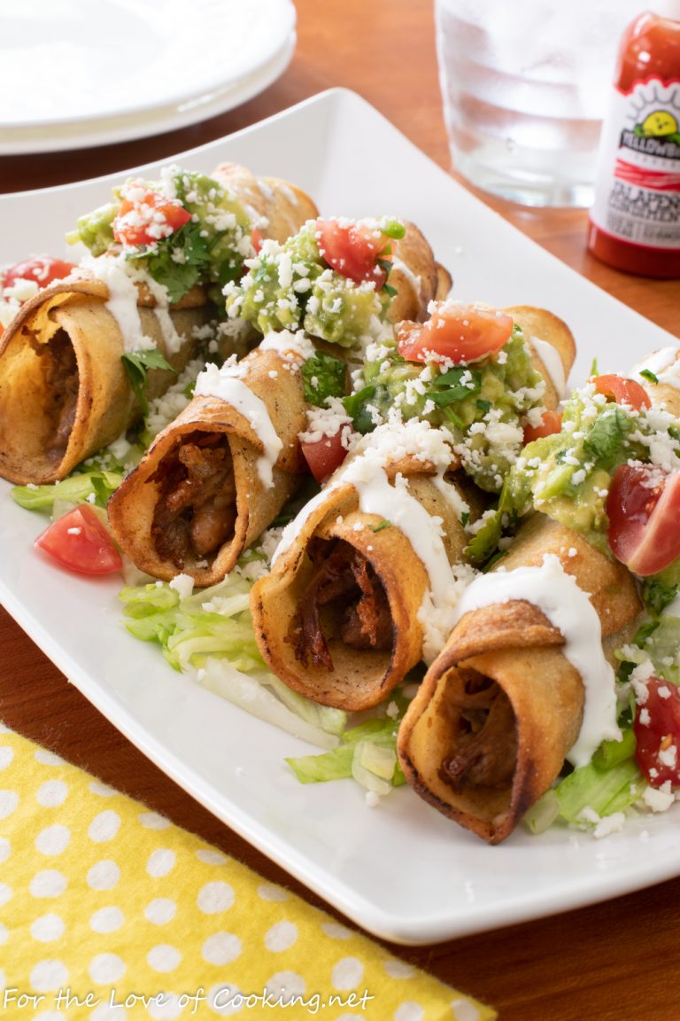 Shredded Pork & Refried Bean Taquitos | For the Love of Cooking