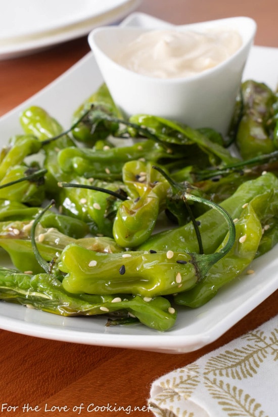 Roasted Sesame Shishito Peppers with Soy Garlic Aioli