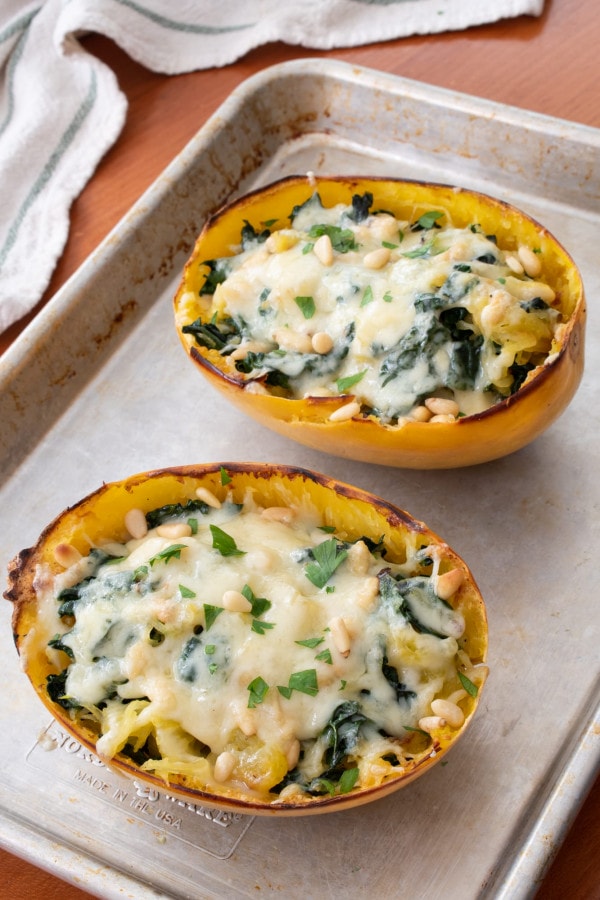 Brown Butter Kale and Fontina Spaghetti Squash