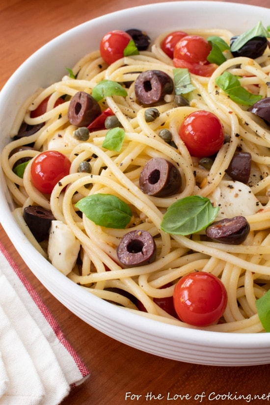 Spaghetti with Cherry Tomatoes, Olives, and Capers