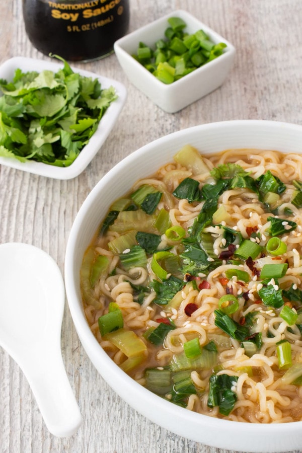 Spicy Ginger Bok Choy Soup with Noodles
