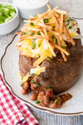 Loaded Chili Baked Potatoes | For the Love of Cooking