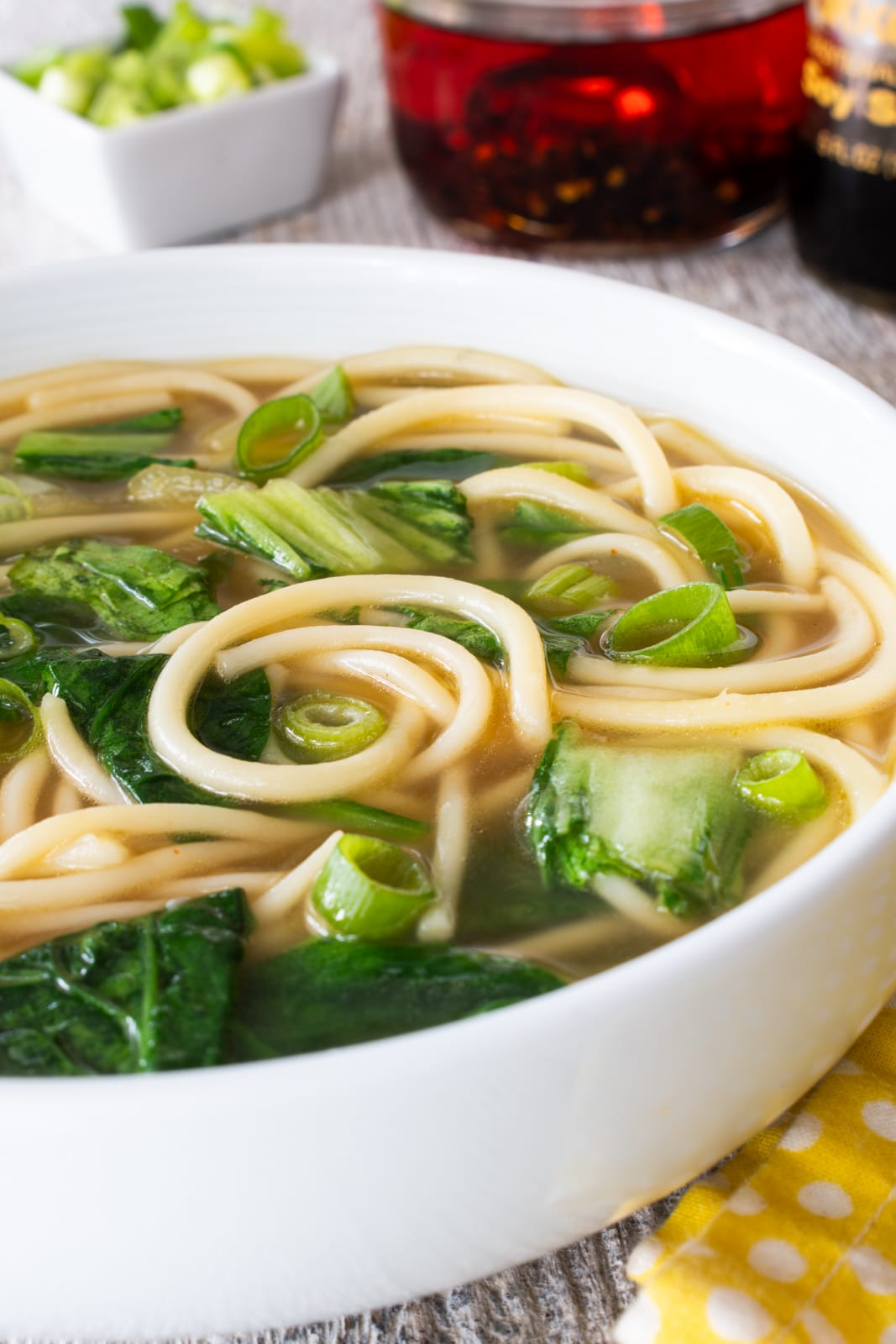 Garlic Ginger Noodle Soup with Winter Greens